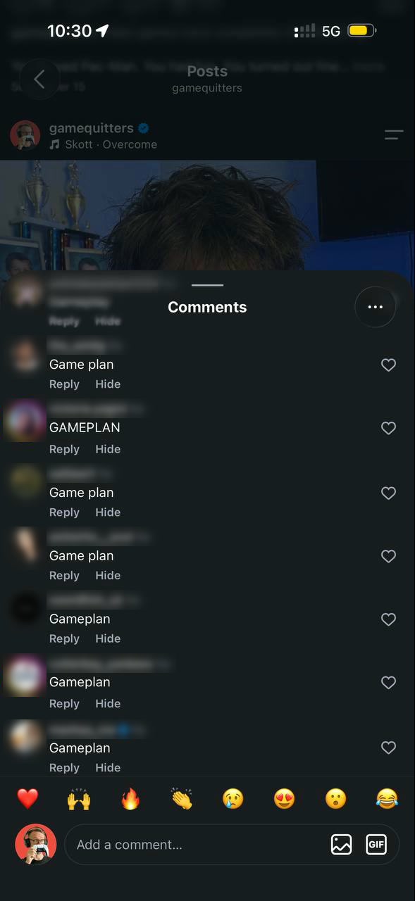 Comments on a post, each saying Gameplan