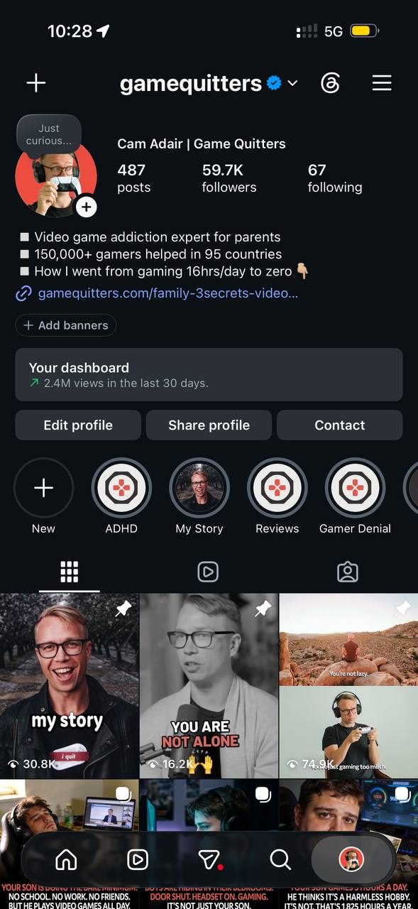 @gamequitters Instagram profile: 59.7K followers, verified