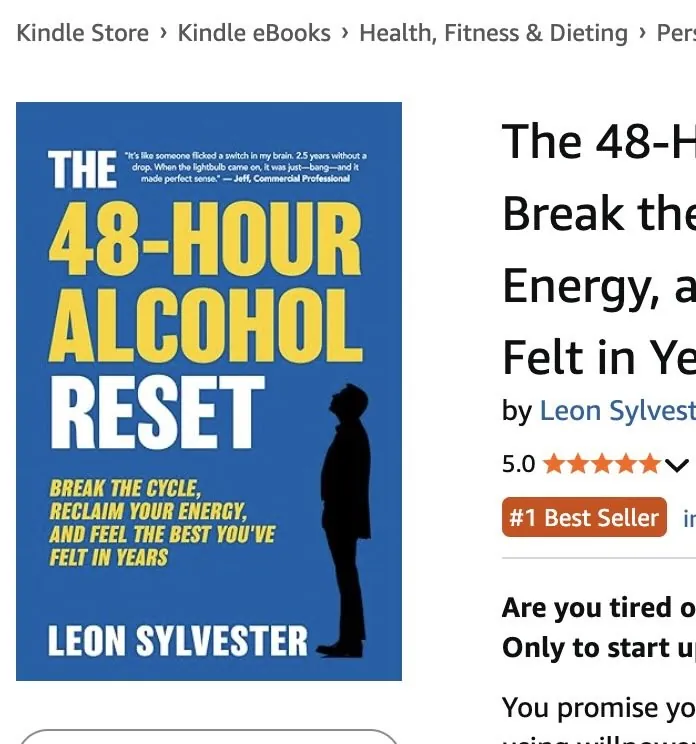 Amazon: The 48-Hour Alcohol Reset, 5.0 stars, #1 Best Seller