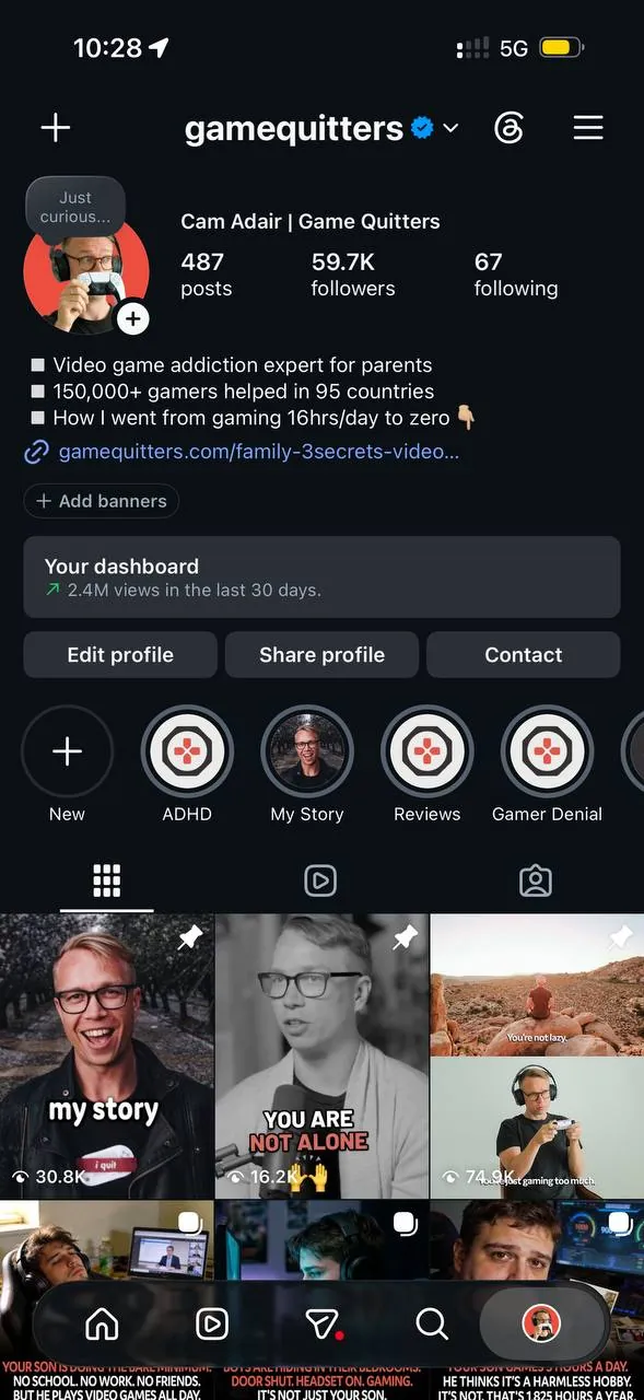 @gamequitters Instagram profile: 59.7K followers
