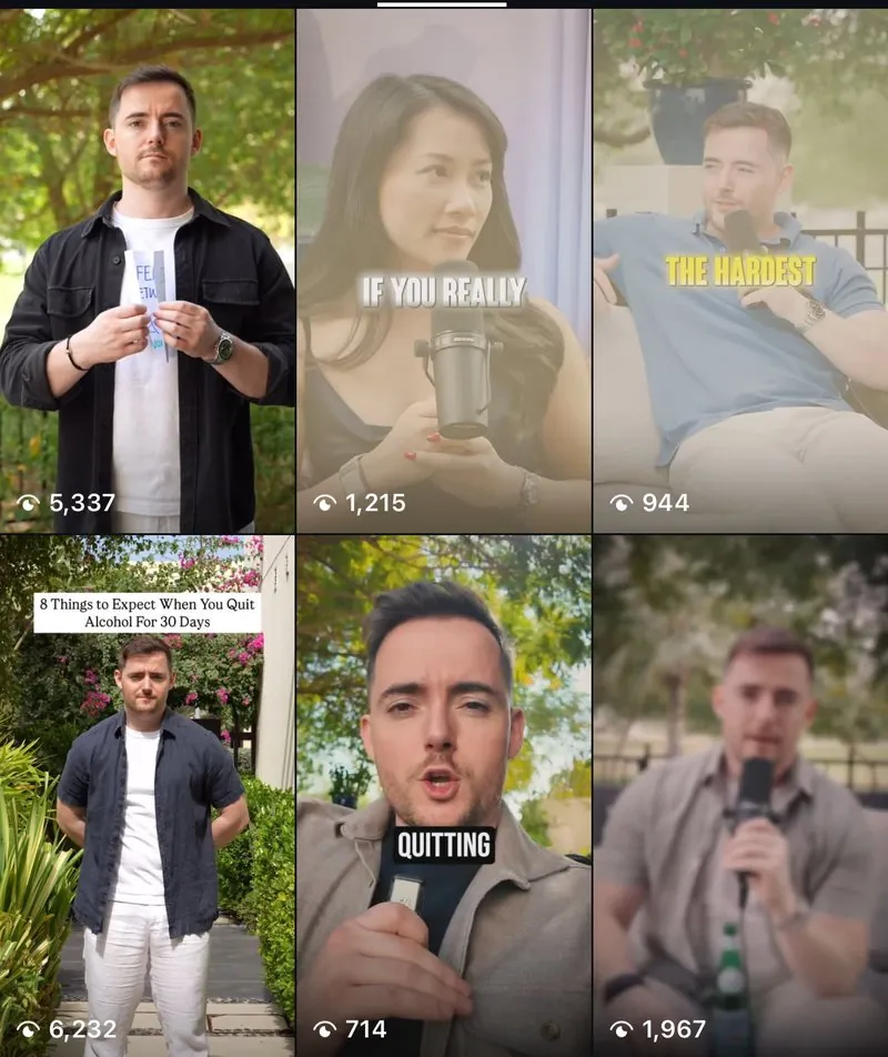 Instagram reels: 5,337, 1,215, 944, 6,232, 714 and 1,967 views
